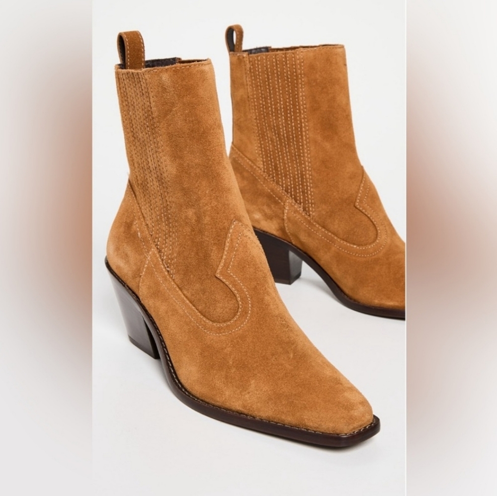 NEW Tory Burch Suede Leather Western Ankle Heeled block heel pointed toe Boots - Picture 5 of 17